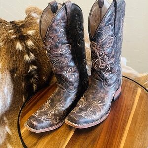 Circle G Black and Brown Embroidered Heeled Boots